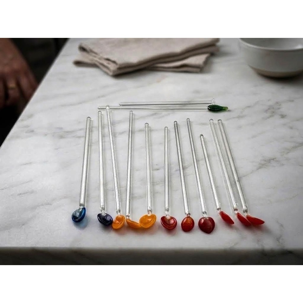 Vtg Art Glass Swizzle Sticks Lot Spoon Stirrers Blown Fruit Pear Straws 13 Pcs